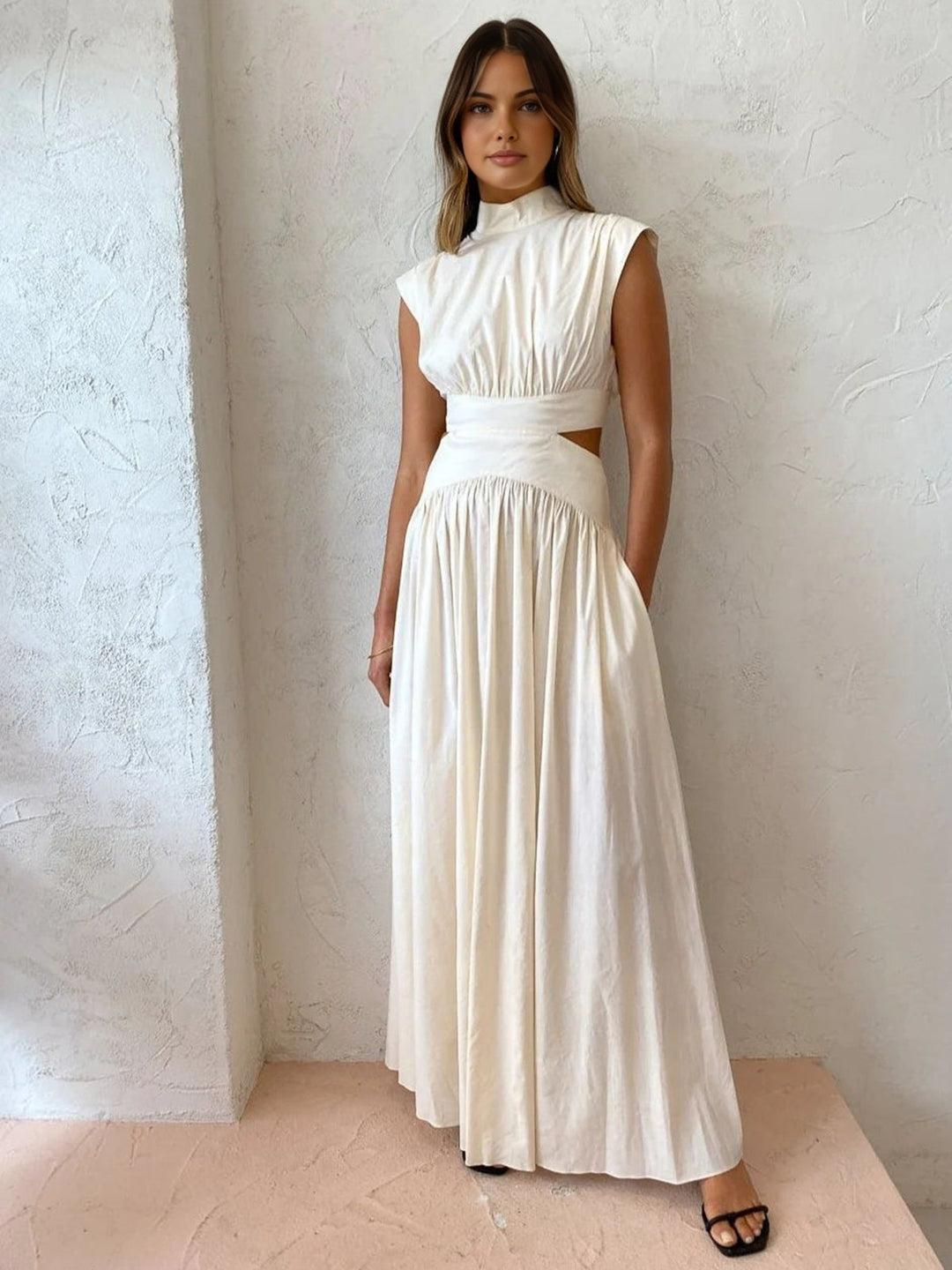 Cristina | Vestido Largo de Novia Civil Cut Out Mujer Cuello Alto