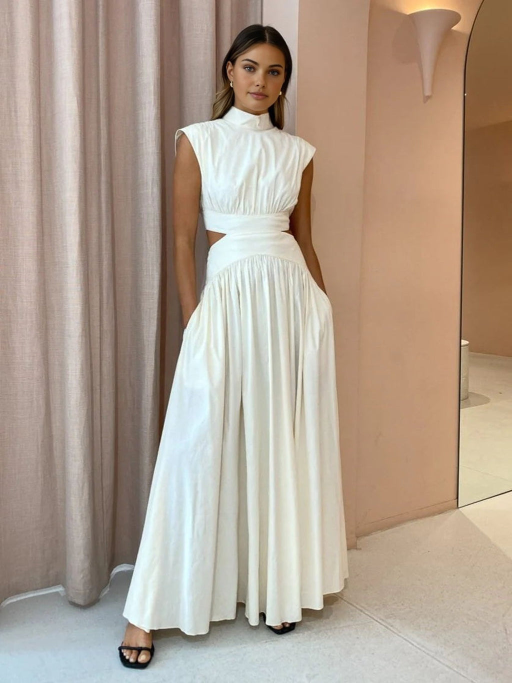 Cristina | Vestido Largo de Novia Civil Cut Out Mujer Cuello Alto