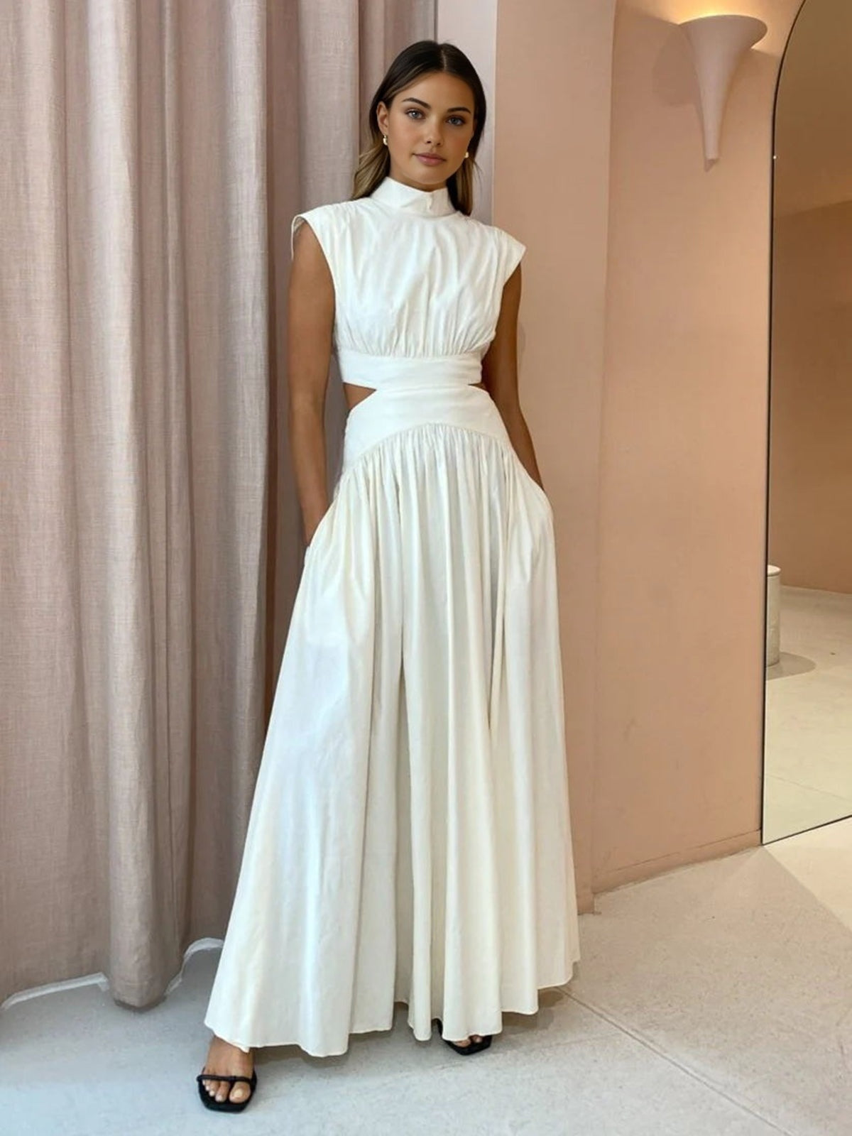 Cristina | Vestido Largo de Novia Civil Cut Out Mujer Cuello Alto