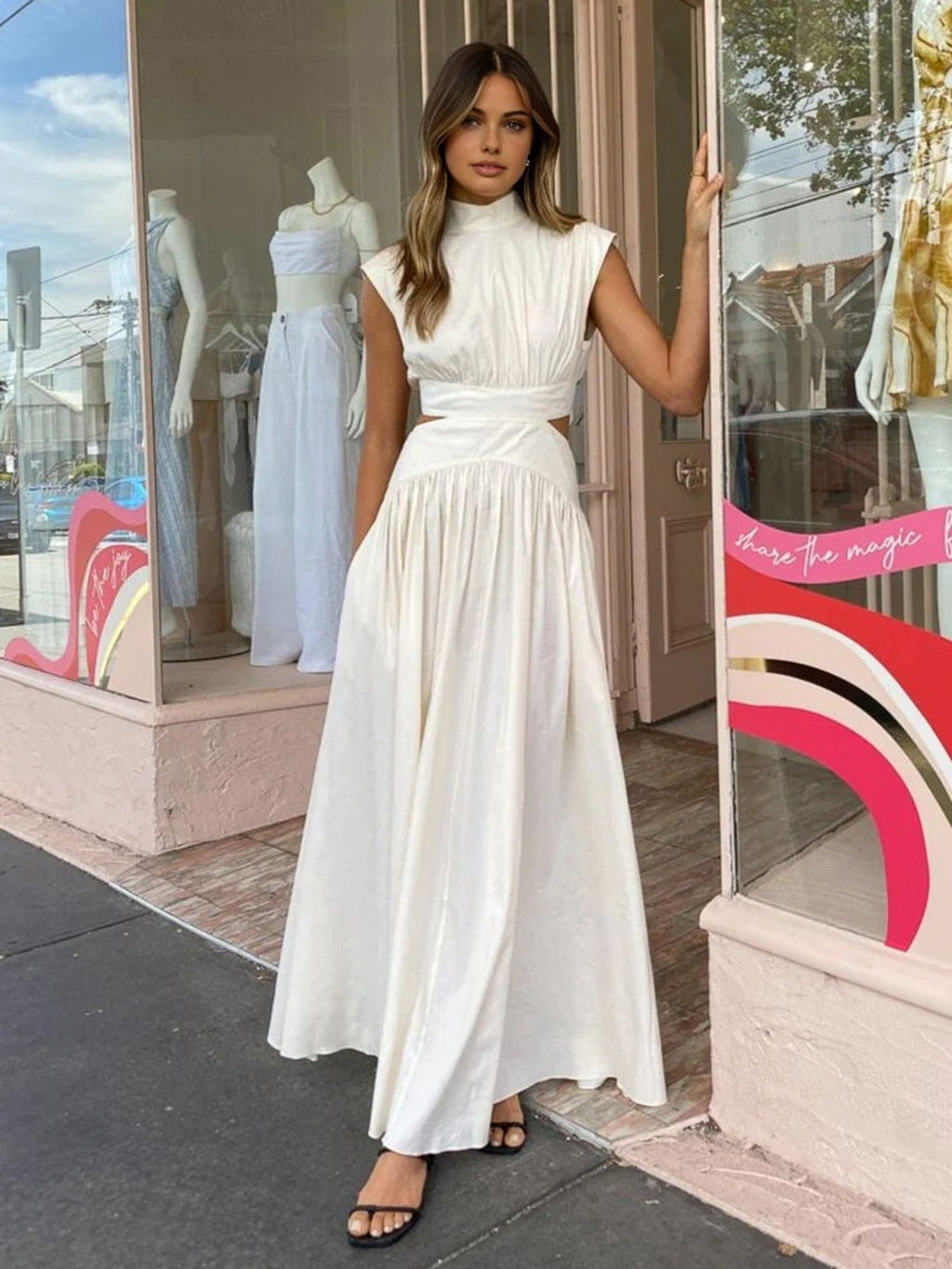 Cristina | Vestido Largo de Novia Civil Cut Out Mujer Cuello Alto
