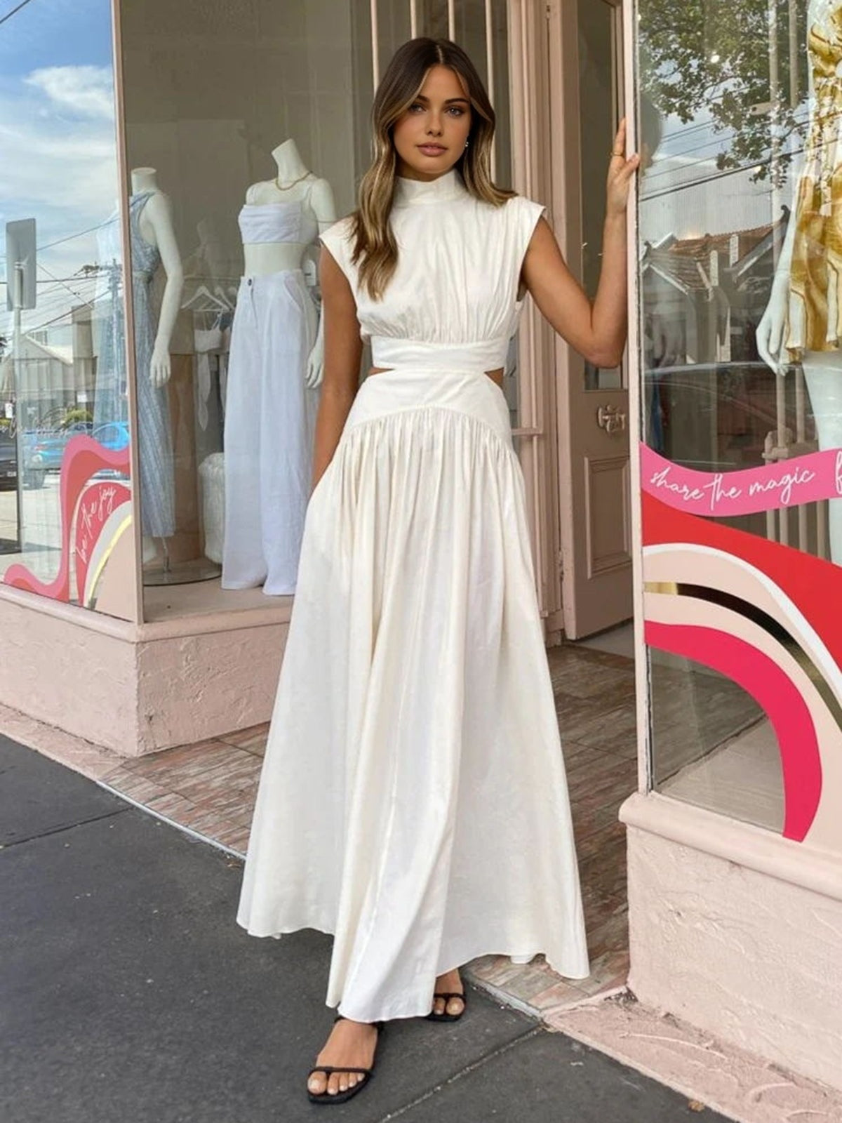 Cristina | Vestido Largo de Novia Civil Cut Out Mujer Cuello Alto