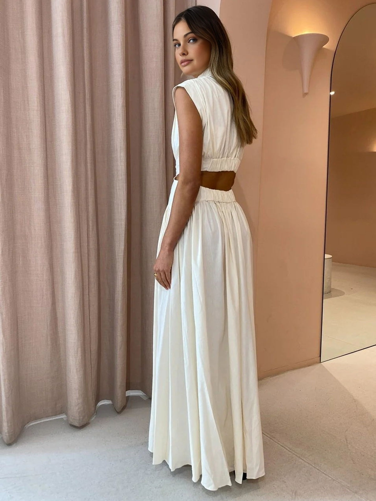 Cristina | Vestido Largo de Novia Civil Cut Out Mujer Cuello Alto