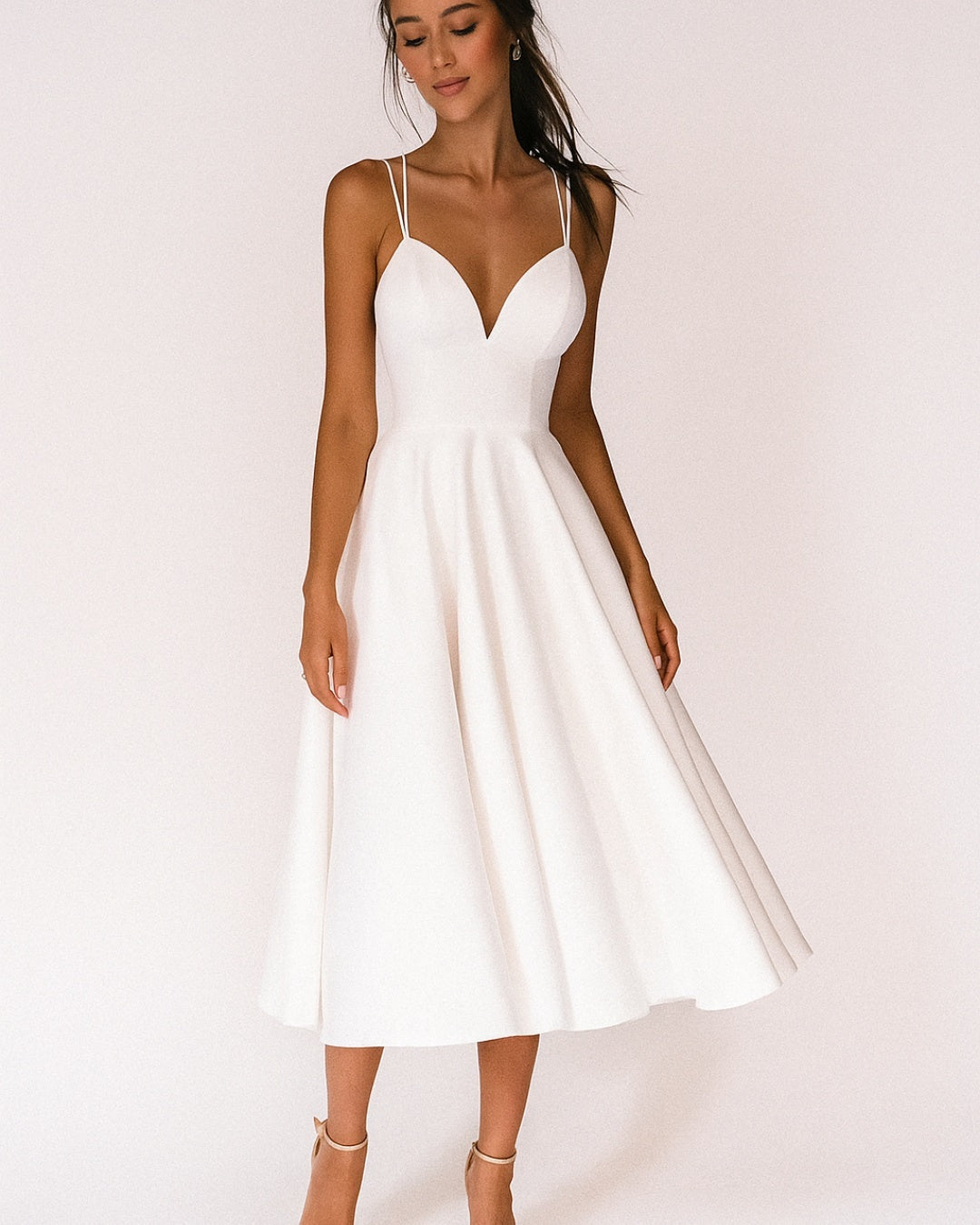 Remedios | Vestido Midi de Invitada de Boda Mujer Escote V Tirantes