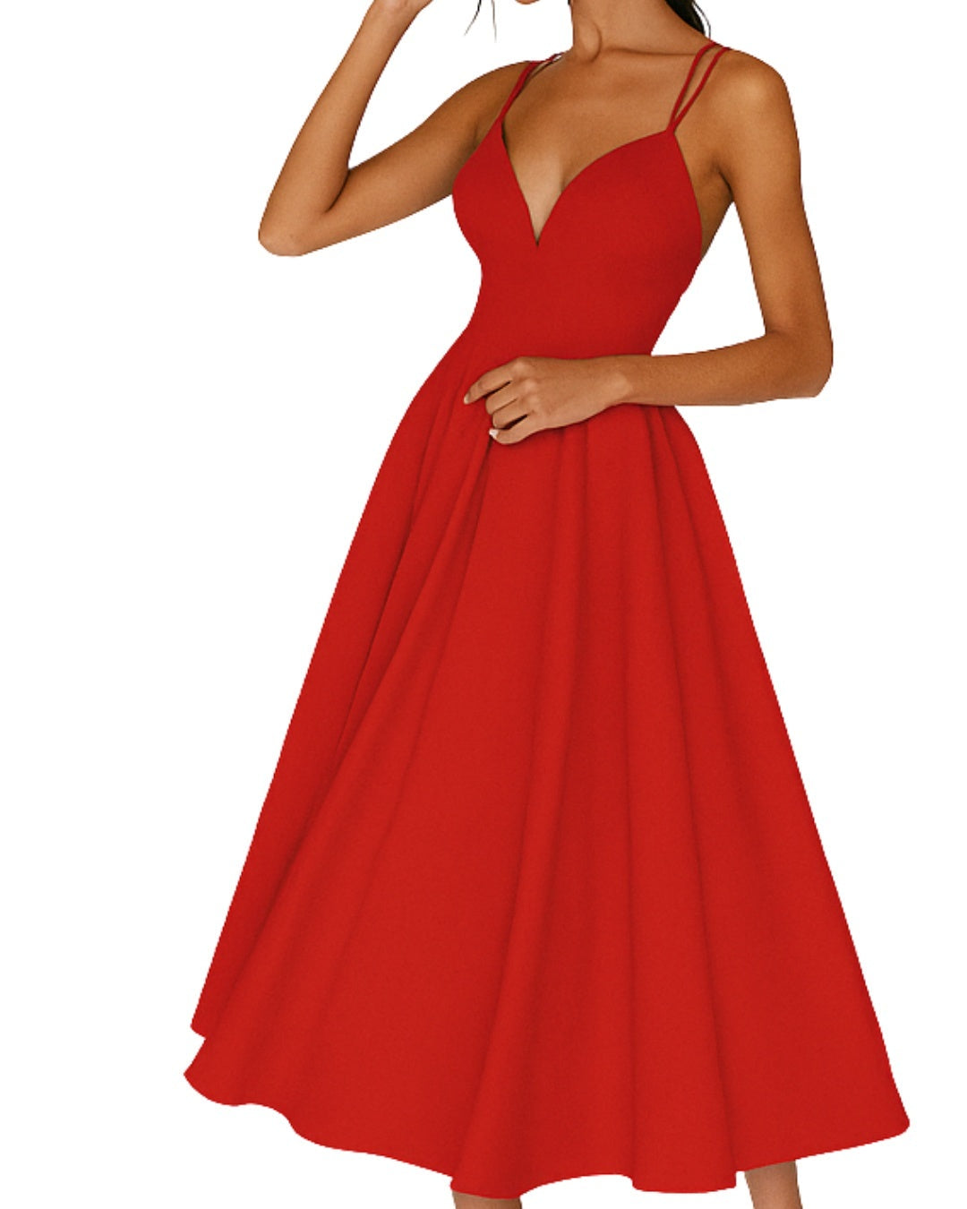 Remedios | Vestido Midi de Invitada de Boda Mujer Escote V Tirantes