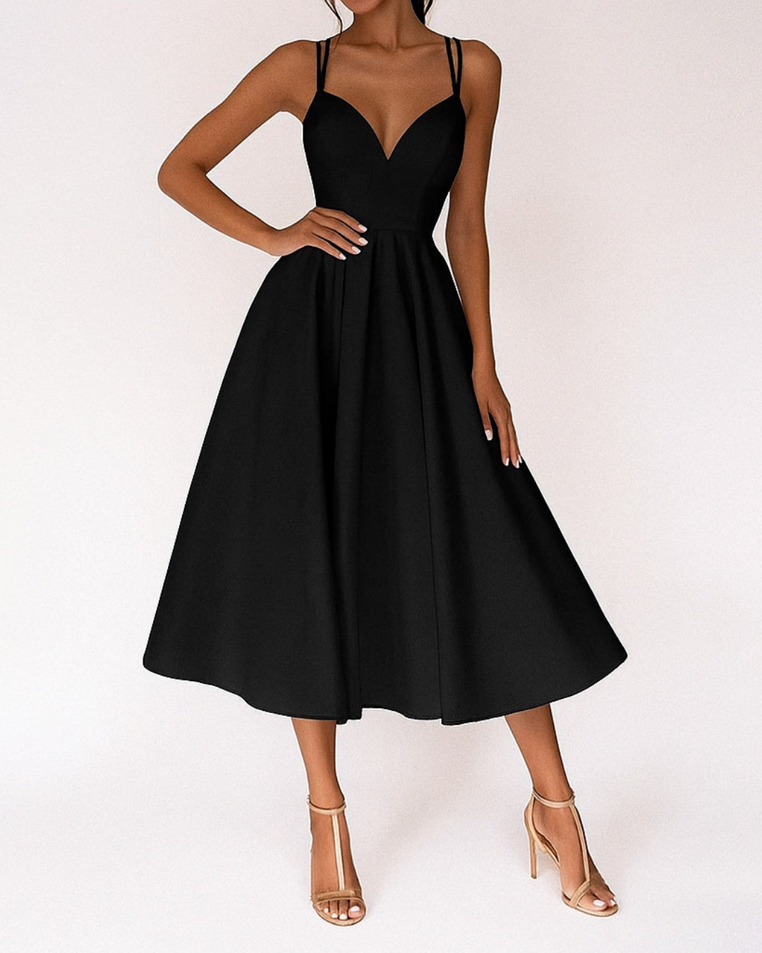 Remedios | Vestido Midi de Invitada de Boda Mujer Escote V Tirantes