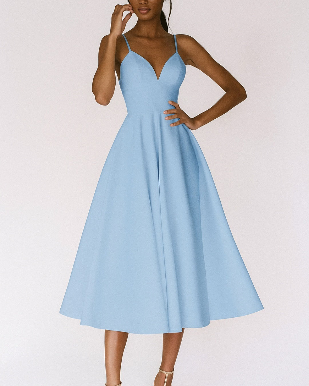 Remedios | Vestido Midi de Invitada de Boda Mujer Escote V Tirantes
