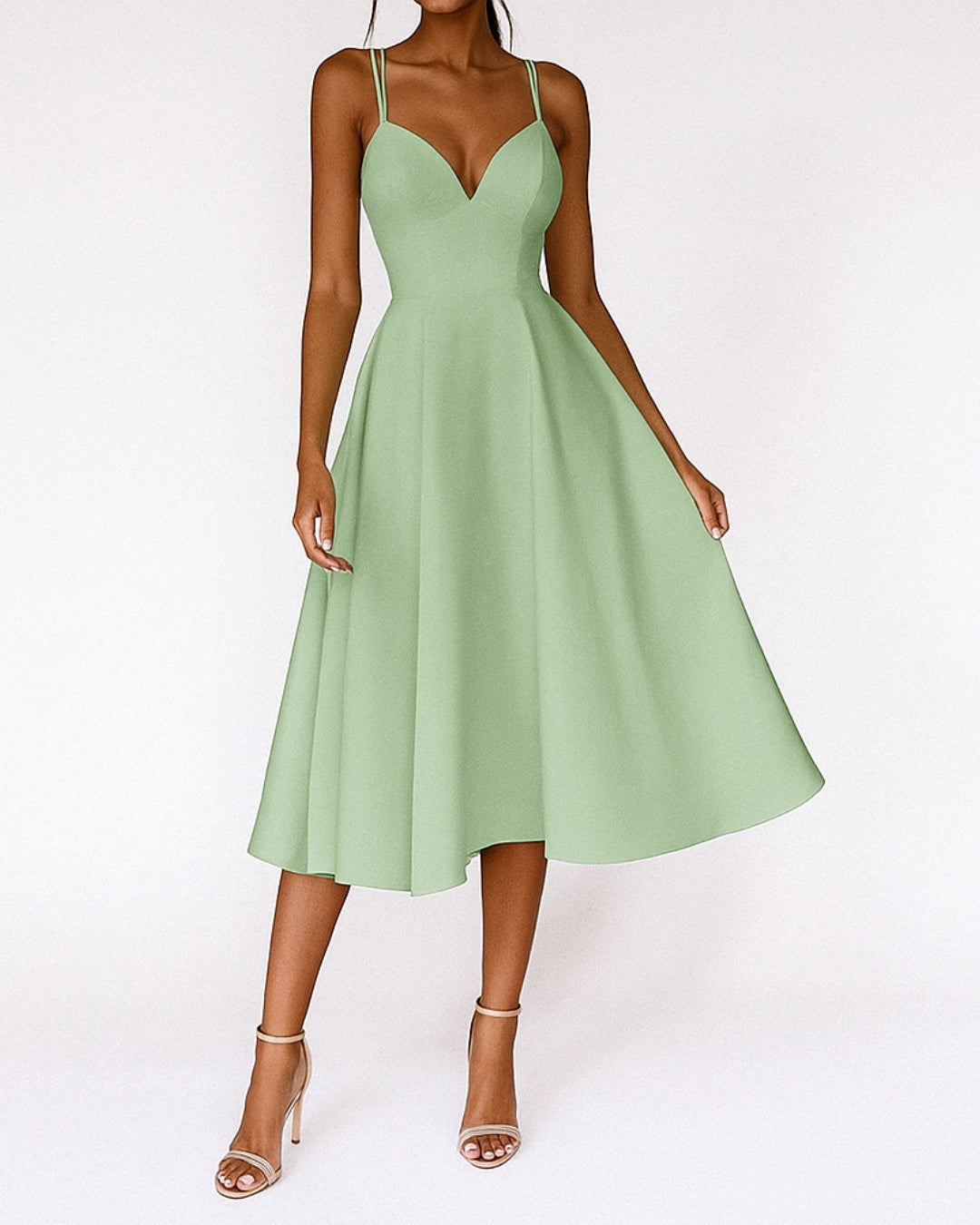 Remedios | Vestido Midi de Invitada de Boda Mujer Escote V Tirantes