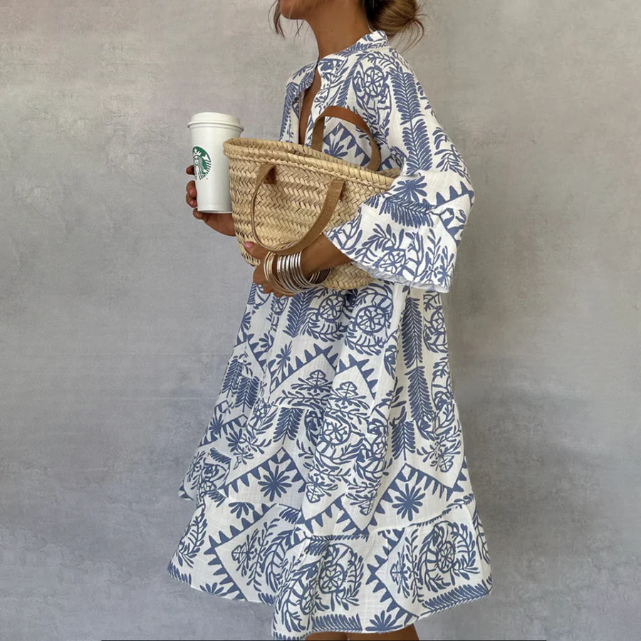 Montserrat | Vestido Midi de Invitada Estampado Geométrico Mujer Manga Larga