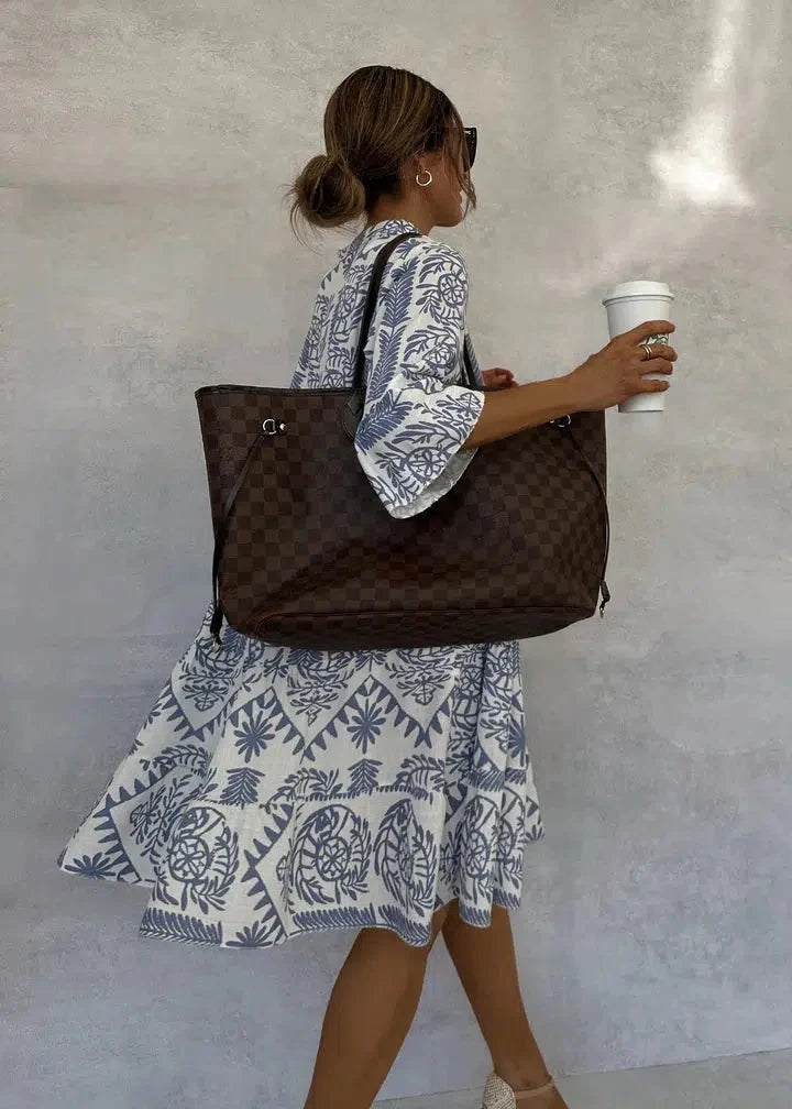 Montserrat | Vestido Midi de Invitada Estampado Geométrico Mujer Manga Larga